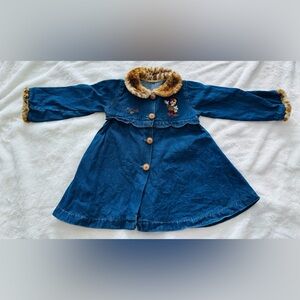 Vtg Disney Minnie Mouse Denim Dress Cheetah Collar Cuffs Embroidered Toddler 2T